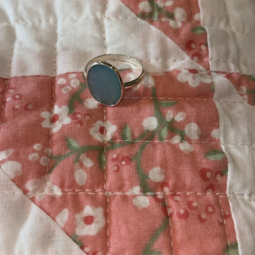 Natural Aqua Calcy Ring, Vintage Blue 925 Sterling Silver Ring,Handmade Ring π - Picture 6 of 9